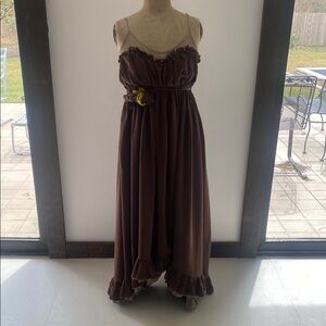 V SIERRA | Elegant Brown Maxi Dress 100% Silk
